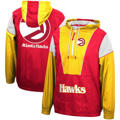 Mitchell & Ness Atlanta Hawks Hardwood Classics Highlight Reel Windbreaker Half-Zip Hoodie Jacket Red/Yellow