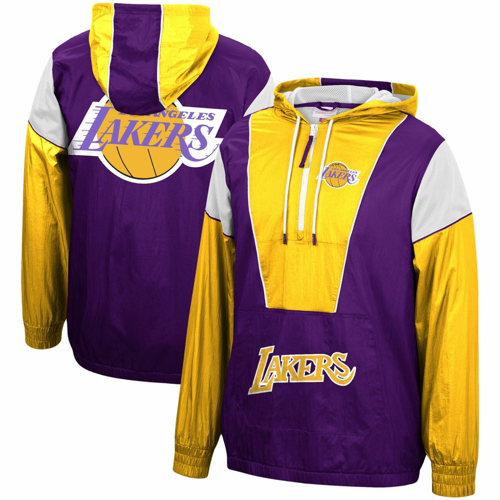 Mitchell & Ness Los Angeles Lakers Hardwood Classics Highlight Reel Windbreaker Half-Zip Hoodie Jacket Purple/Gold