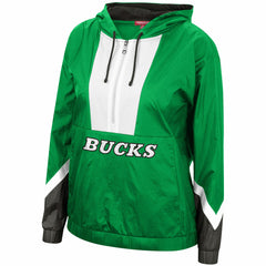 Mitchell & Ness Milwaukee Bucks Women's Half-Zip Windbreaker 2.0 Hoodie Green