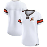 Cleveland Browns Women's Brownie The Elf Gridiron Classics Sunday Best Lace-Up T-Shirt - White - Fanatics