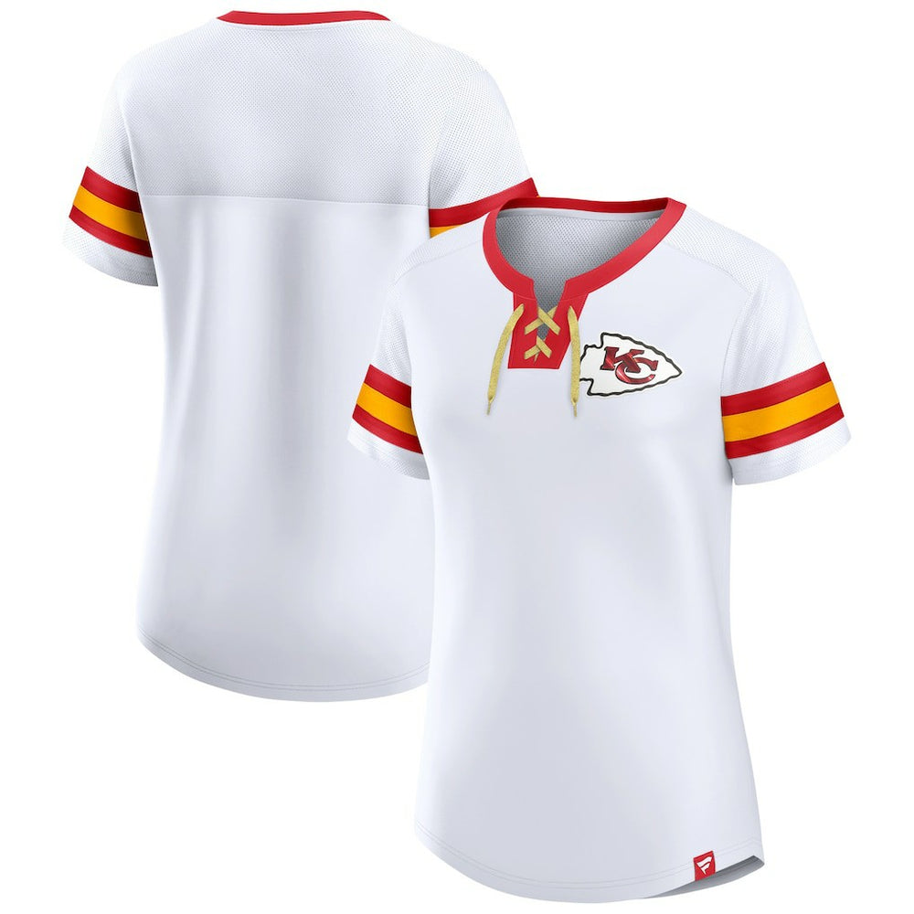 Kansas City Chiefs Women's Sunday Best Lace-Up T-Shirt - White - Fanatics