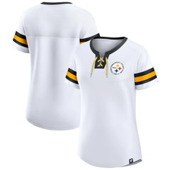 Pittsburgh Steelers Women's Sunday Best Lace-Up T-Shirt - White - Fanatics