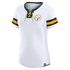 Pittsburgh Steelers Women's Sunday Best Lace-Up T-Shirt - White - Fanatics