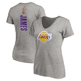 LeBron James Los Angeles Lakers Women's #6 Playmaker Name & Number V-Neck T-Shirt Heathered Gray