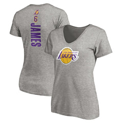 LeBron James Los Angeles Lakers Women's #6 Playmaker Name & Number V-Neck T-Shirt Heathered Gray