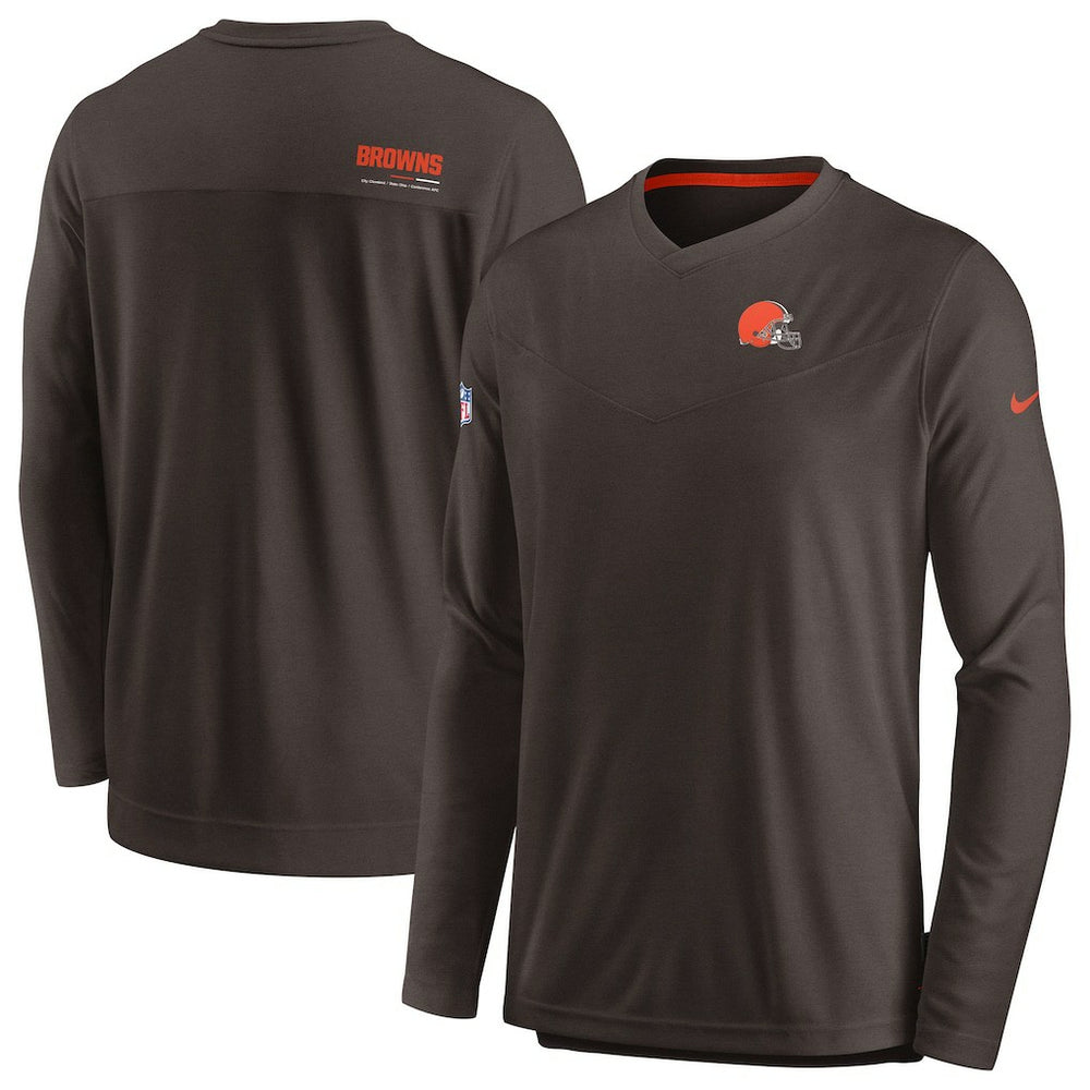 Cleveland Browns Sideline Coach Chevron Lock Up Long Sleeve V-Neck Performance T-Shirt - Brown - Nike
