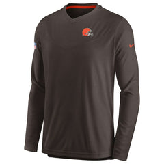 Cleveland Browns Sideline Coach Chevron Lock Up Long Sleeve V-Neck Performance T-Shirt - Brown - Nike