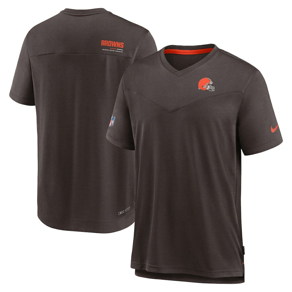 Cleveland Browns Sideline Coach Chevron Lock Up Logo V-Neck Performance T-Shirt - Brown - Nike