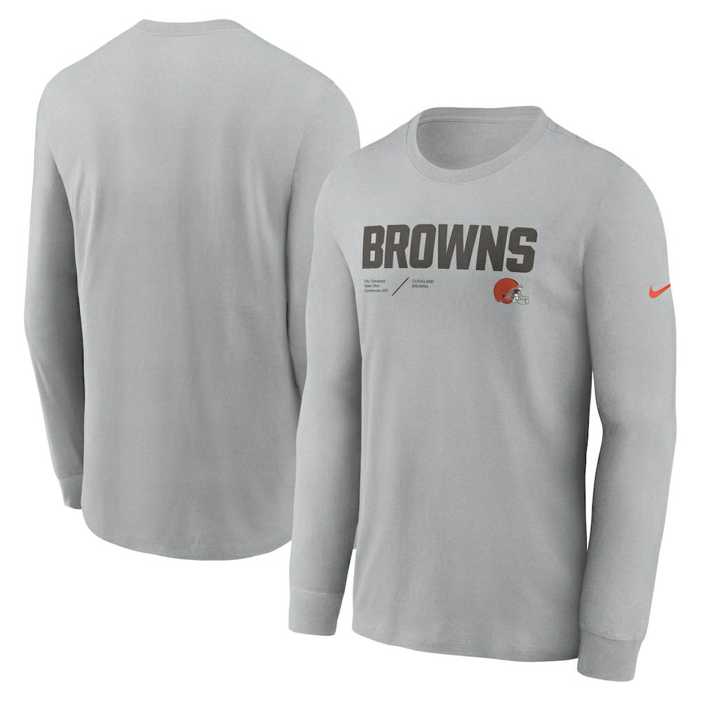 Cleveland Browns Sideline Infograph Lock Up Performance Long Sleeve T-Shirt - Silver - Nike