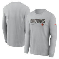 Cleveland Browns Sideline Infograph Lock Up Performance Long Sleeve T-Shirt - Silver - Nike