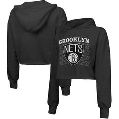 Brooklyn Nets Majestic Threads Women's Repeat Cropped Tri-Blend Pullover Hoodie Black
