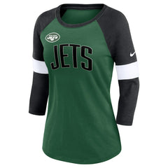 New York Jets Women's Football Pride Raglan 3/4-Sleeve T-Shirt - Heather Green/Heather Black - Nike