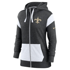 New Orleans Saints Women's Plus Size Monaco Full-Zip Lightweight Hoodie - Heather Black/White - Nike