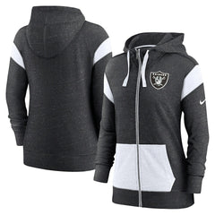 Las Vegas Raiders Women's Plus Size Monaco Full-Zip Lightweight Hoodie - Heather Black/White - Nike