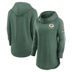 Green Bay Packers Women's Minimal Statement Lightweight Raglan Funnel Neck Pullover Hoodie - Heather Green - Nike