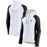 New Orleans Saints Women's End Around Lightweight Raglan Full-Zip Hoodie Jacket - White/Black - Fanatics