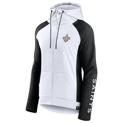 New Orleans Saints Women's End Around Lightweight Raglan Full-Zip Hoodie Jacket - White/Black - Fanatics