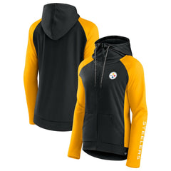 Pittsburgh Steelers Women's End Around Lightweight Raglan Full-Zip Hoodie Jacket - Black/Gold - Fanatics