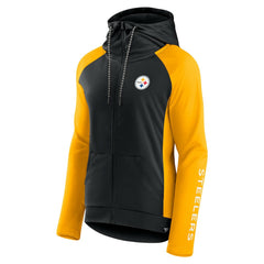 Pittsburgh Steelers Women's End Around Lightweight Raglan Full-Zip Hoodie Jacket - Black/Gold - Fanatics