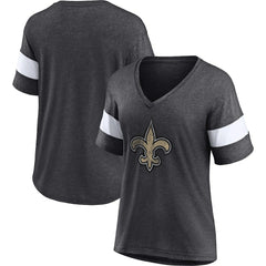 New Orleans Saints Women's Distressed Team Tri-Blend V-Neck T-Shirt - Heathered Charcoal/White - Fanatics