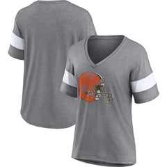 Cleveland Browns Women's Distressed Team Tri-Blend V-Neck T-Shirt - Heathered Gray/White - Fanatics