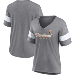 Cleveland Browns Women's Give It All Half-Sleeve Tri-Blend V-Neck T-Shirt - Heather Gray - Fanatics
