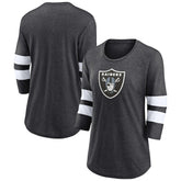 Las Vegas Raiders Women's Primary Logo 3/4 Sleeve Scoop Neck T-Shirt - Heathered Charcoal - Fanatics