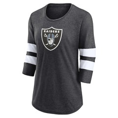 Las Vegas Raiders Women's Primary Logo 3/4 Sleeve Scoop Neck T-Shirt - Heathered Charcoal - Fanatics