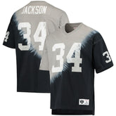 Bo Jackson Las Vegas Raiders Retired Player Name & Number Diagonal Tie-Dye V-Neck T-Shirt - Black/Silver - Mitchell & Ness