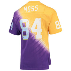 Randy Moss Minnesota Vikings Retired Player Name & Number Diagonal Tie-Dye V-Neck T-Shirt - Gold/Purple - Mitchell & Ness