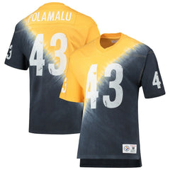 Troy Polamalu Pittsburgh Steelers Retired Player Name & Number Diagonal Tie-Dye V-Neck T-Shirt - Gold/Black - Mitchell & Ness