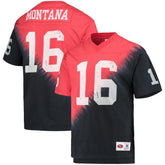Joe Montana San Francisco 49ers Retired Player Name & Number Diagonal Tie-Dye V-Neck T-Shirt - Black/Red - Mitchell & Ness