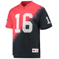 Joe Montana San Francisco 49ers Retired Player Name & Number Diagonal Tie-Dye V-Neck T-Shirt - Black/Red - Mitchell & Ness