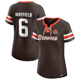 Baker Mayfield Cleveland Browns Women's Athena Name & Number Notch Neck T-Shirt - Brown - Fanatics