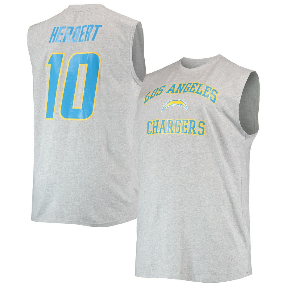 Justin Herbert Los Angeles Chargers Big & Tall Player Name & Number Muscle Tank Top - Heathered Gray - NFL