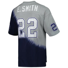 Emmitt Smith Dallas Cowboys Retired Player Name & Number Diagonal Tie-Dye V-Neck T-Shirt - Navy/Gray - Mitchell & Ness