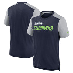 Seattle Seahawks Color Block Team Name T-Shirt - Heathered College Navy/Heathered Gray - Nike