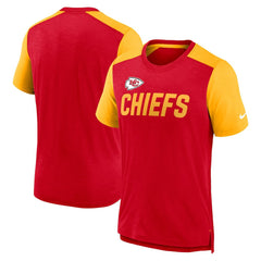 Kansas City Chiefs Color Block Team Name T-Shirt - Heathered Red/Heathered Gold - Nike