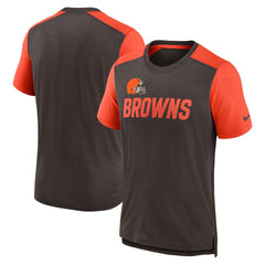 Cleveland Browns Color Block Team Name T-Shirt - Heathered Brown/Heathered Orange - Nike
