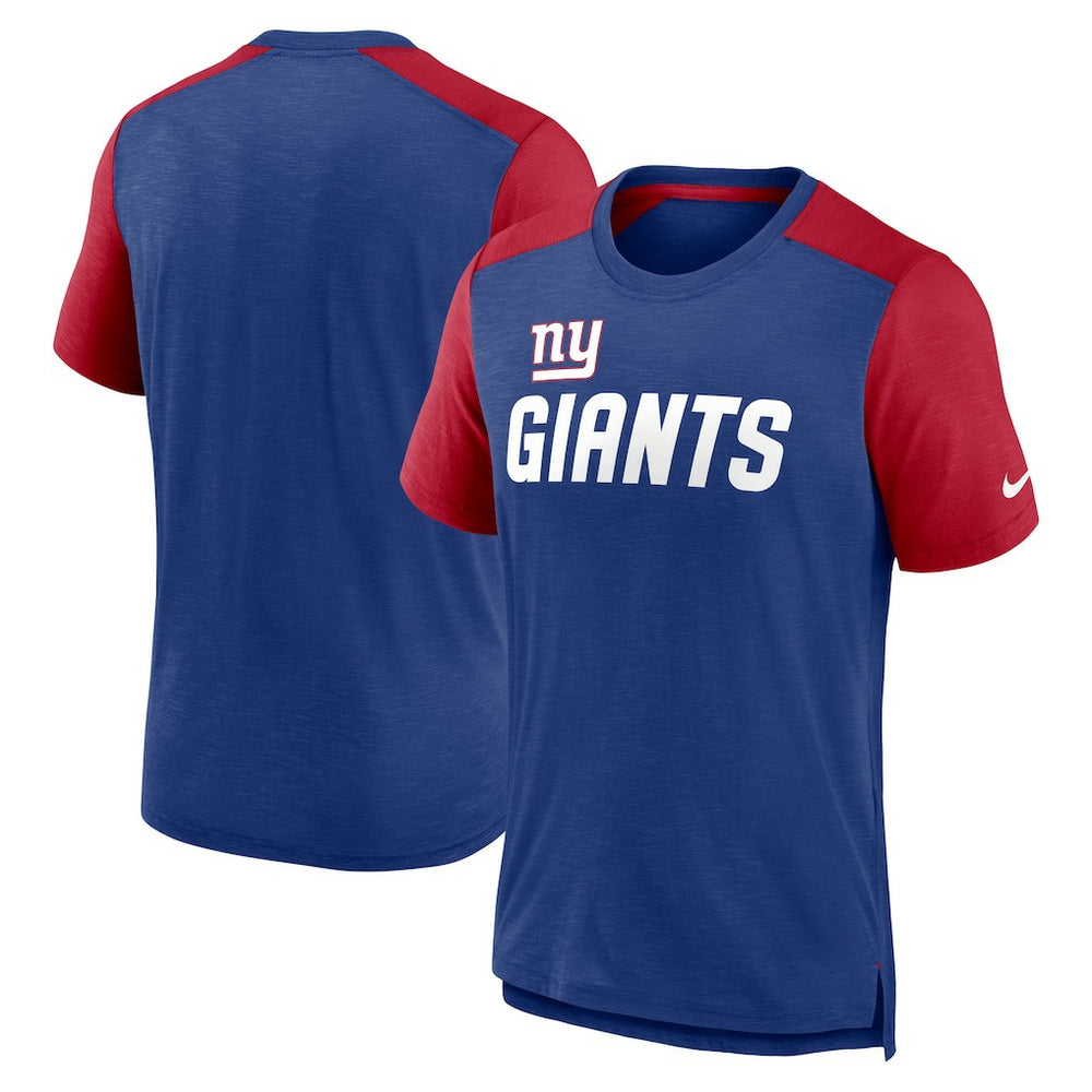 New York Giants Color Block Team Name T-Shirt - Heathered Royal/Heathered Red - Nike