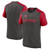 Tampa Bay Buccaneers Color Block Team Name T-Shirt - Heathered Pewter/Heathered Red - Nike