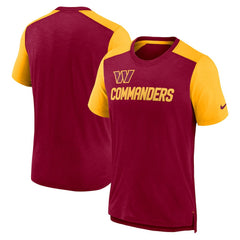 Washington Commanders Color Block Team Name T-Shirt - Heathered Burgundy/Heathered Gold - Nike