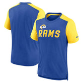 Los Angeles Rams Color Block Team Name T-Shirt - Heathered Royal/Heathered Gold - Nike