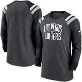 Las Vegas Raiders Tri-Blend Raglan Athletic Long Sleeve Fashion T-Shirt - Heathered Charcoal/Black - Nike