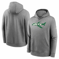 New York Jets Rewind Club Fleece Pullover Hoodie - Heathered Gray - Nike