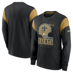 New Orleans Saints Rewind Playback Helmet Long Sleeve T-Shirt - Heather Black - Nike
