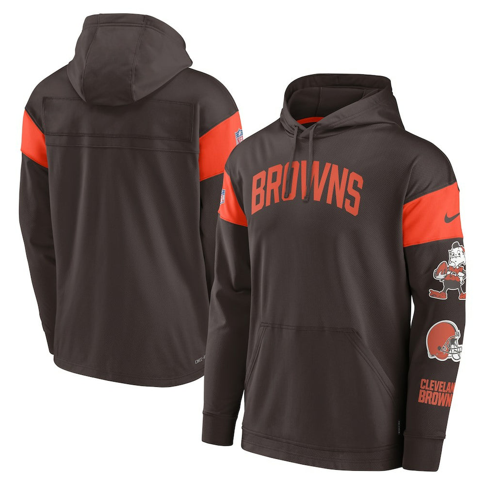 Cleveland Browns Brownie The Elf Sideline Athletic Arch Jersey Performance Pullover Hoodie - Brown - Nike