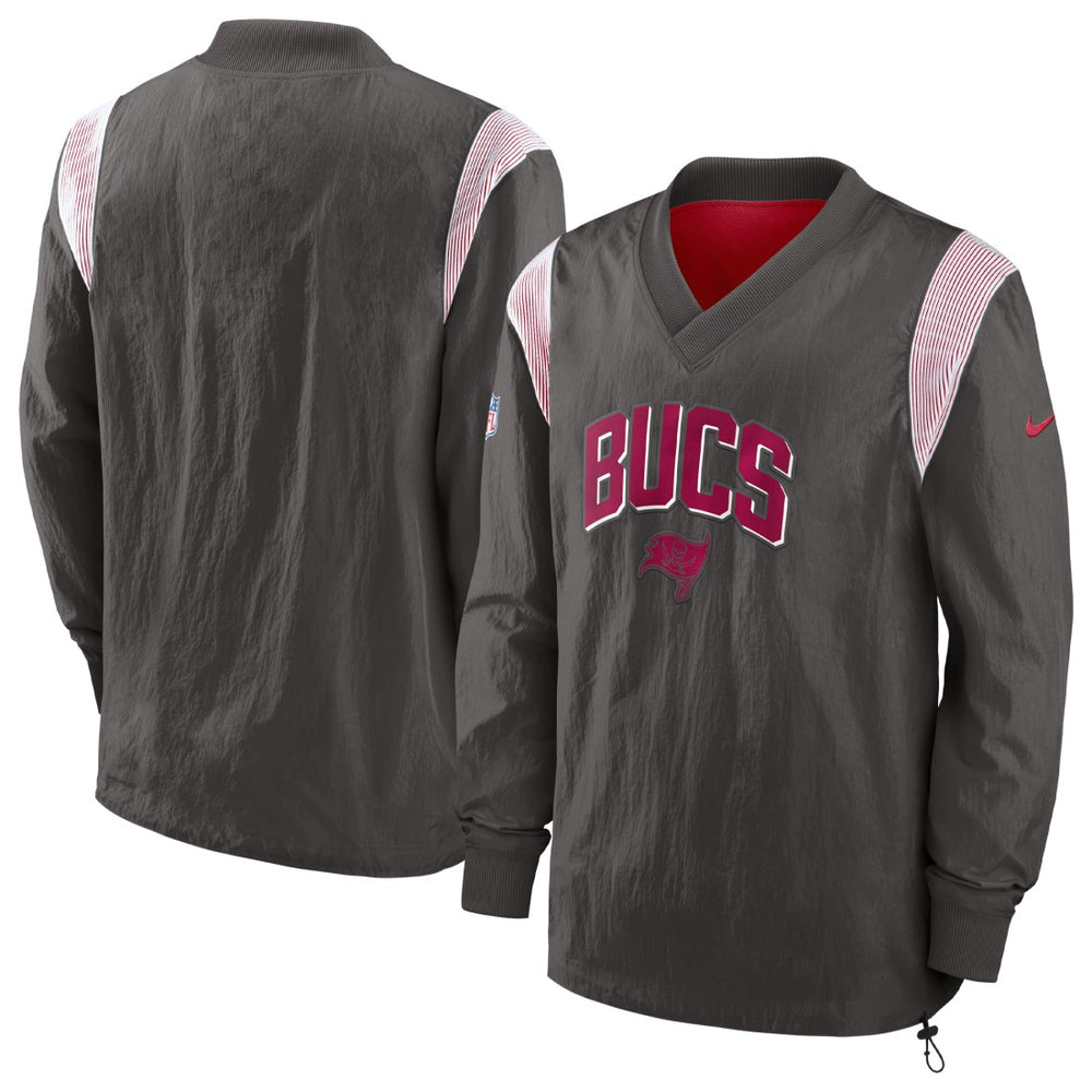 Tampa Bay Buccaneers Sideline Athletic Stack V-Neck Pullover Windshirt Jacket - Pewter - Nike