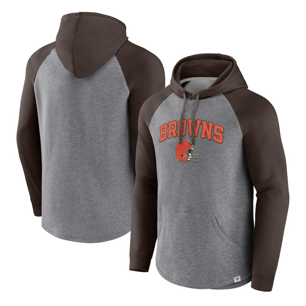 Cleveland Browns By Design Raglan Pullover Hoodie - Heathered Gray/Brown - Fanatics