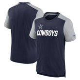 Dallas Cowboys Color Block Team Name T-Shirt - Heathered Navy/Heathered Gray - Nike